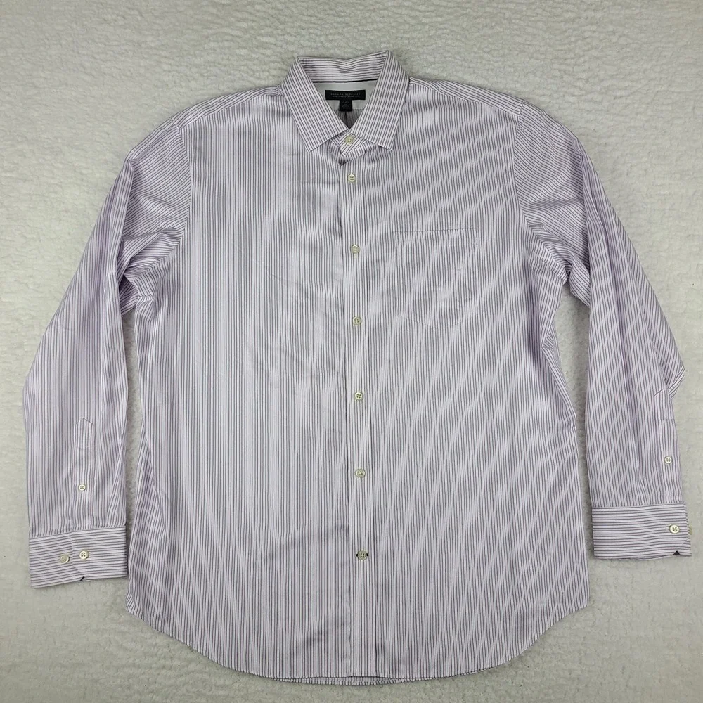 Banana Republic Dress Shirt Mens XL‎ Purple Blue Striped Non Iron Button Up